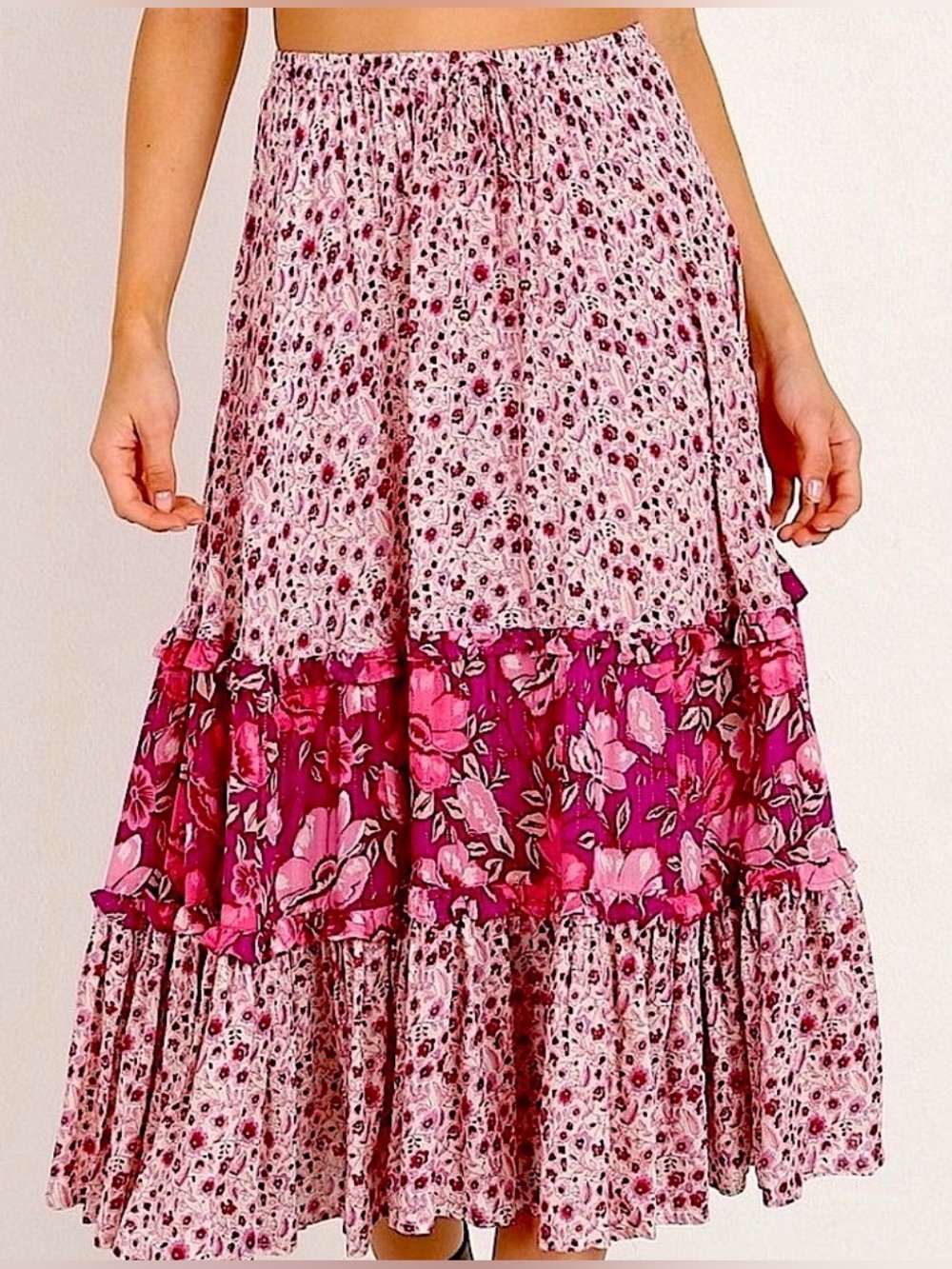 SPELL Winona Pink Floral Midi Skirt , NEW